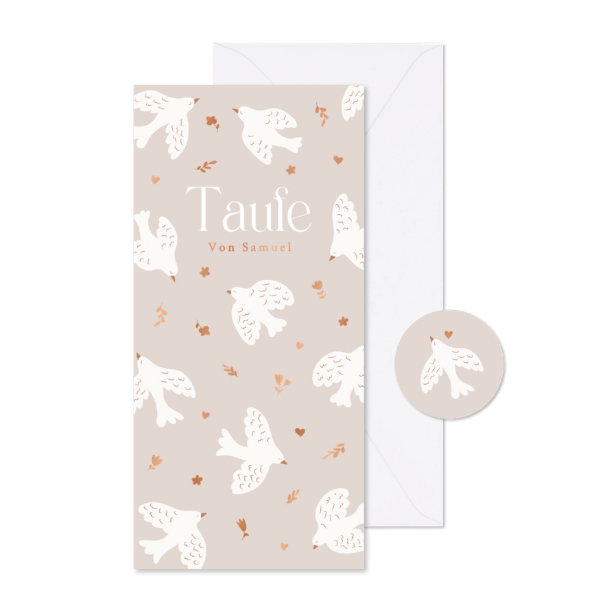 Einladung Taufe Tauben und Blumen - Karteneindruck