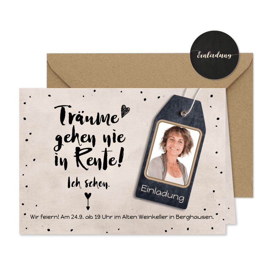 Einladung Träume gehen nie in Rente - Karteneindruck