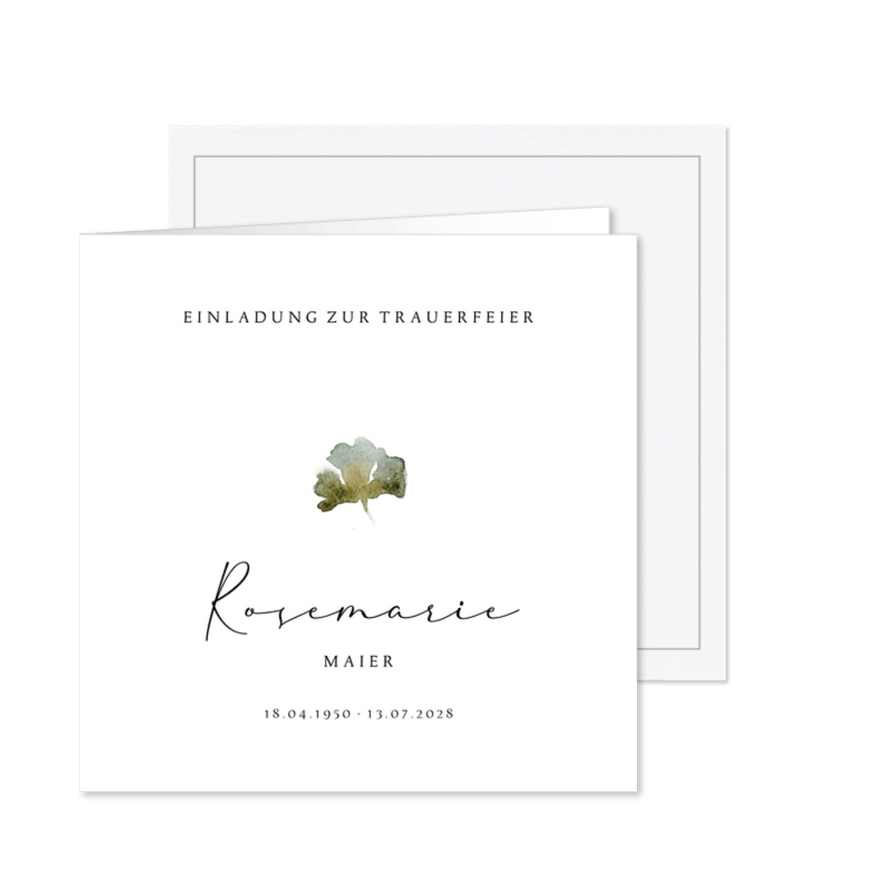 Einladung Trauerfeier Ginkgoblatt Aquarell - Karteneindruck