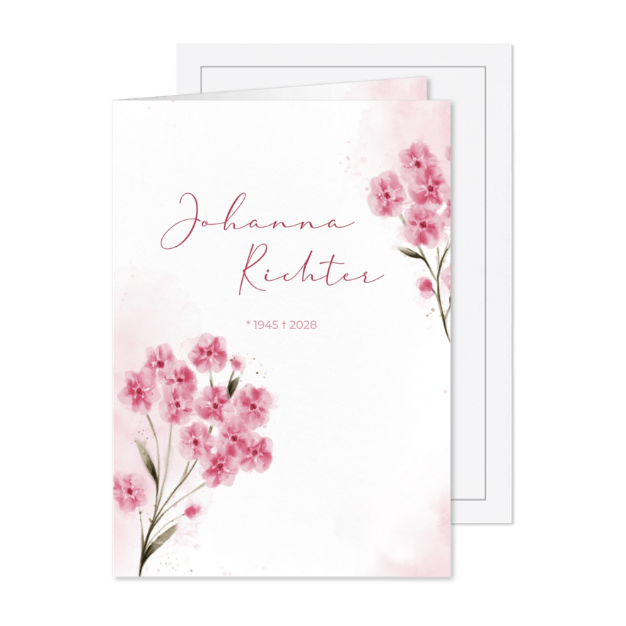 Einladung Trauerfeier rosa Blumen - Karteneindruck
