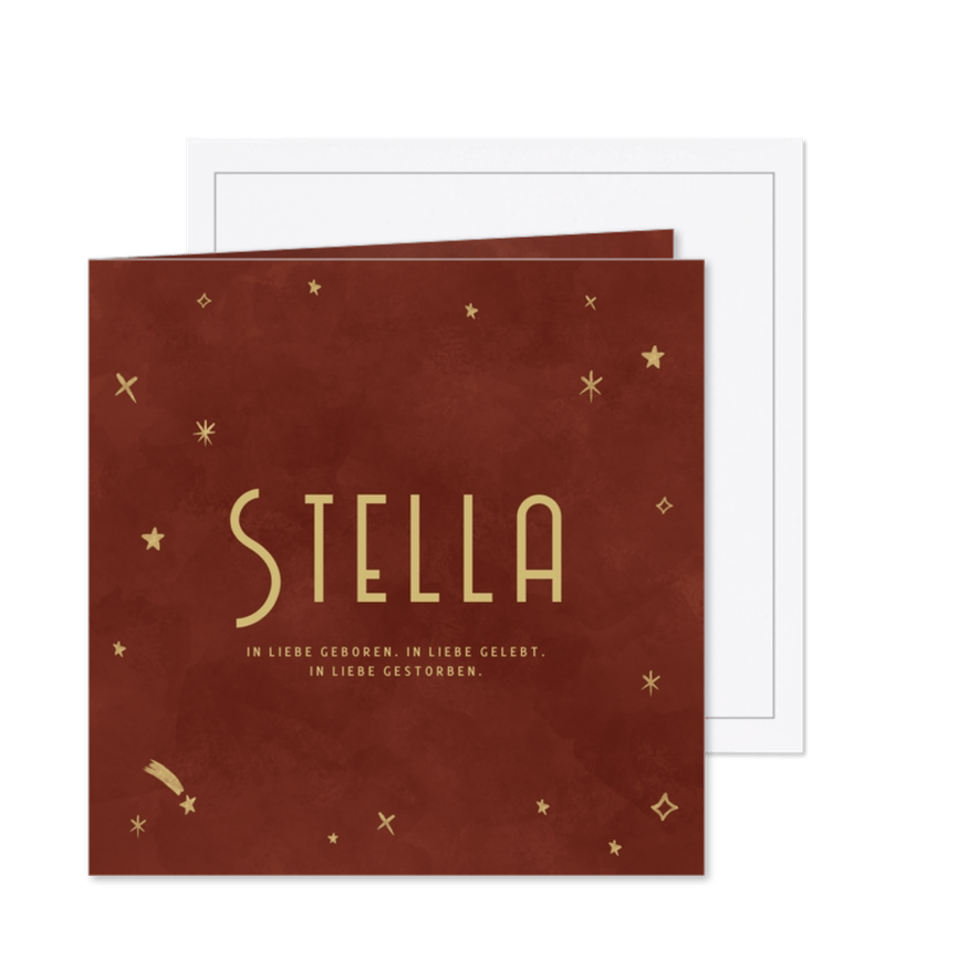 Einladung Trauerfeier rostrot mit Sternchen  - Karteneindruck
