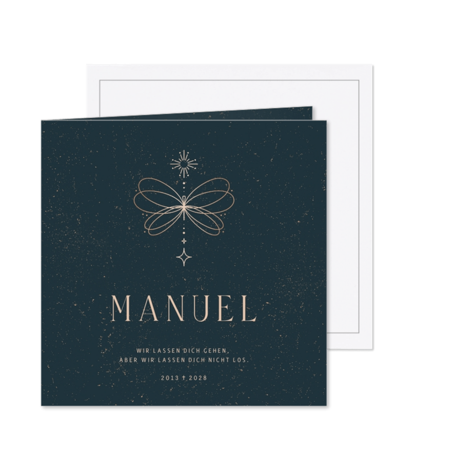 Einladung Trauerfeier stilisierte Libelle - Karteneindruck