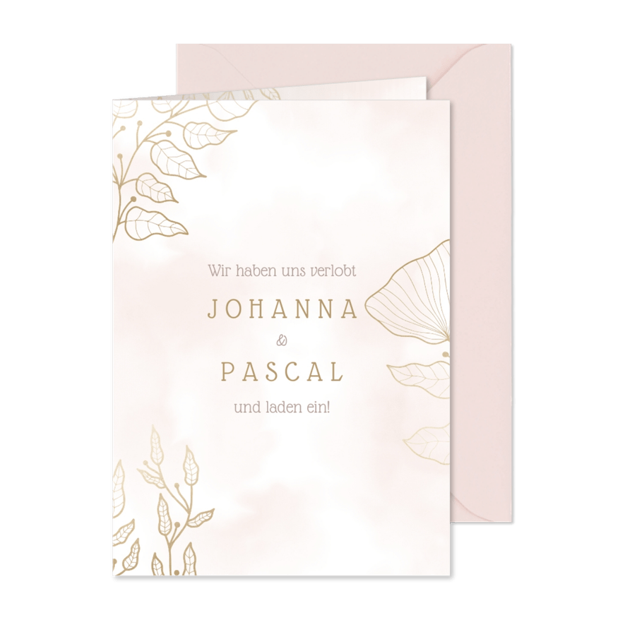 Einladung Verlobungsfeier Aquarell & elegante Blumen - Karteneindruck