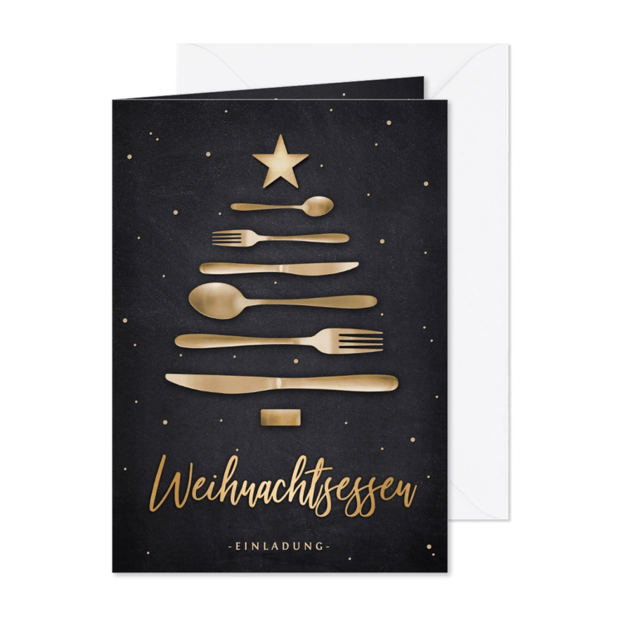 Einladung Weihnachtsessen Besteck-Weihnachtsbaum - Karteneindruck