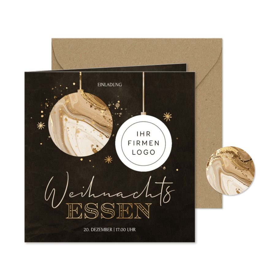 Einladung Weihnachtsessen geschäftlich Logo Weihnachtskugel - Kartenvorschau