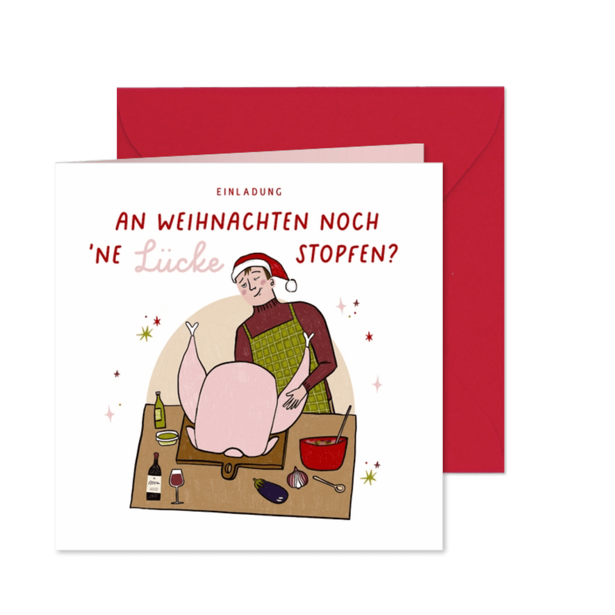 Einladung Weihnachtsessen Koch mit Pute - Karteneindruck
