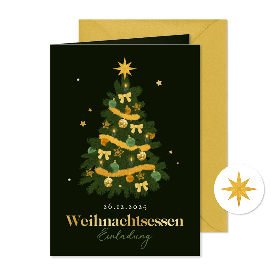 Einladung Weihnachtsessen nostalgischer Tannenbaum - Karteneindruck