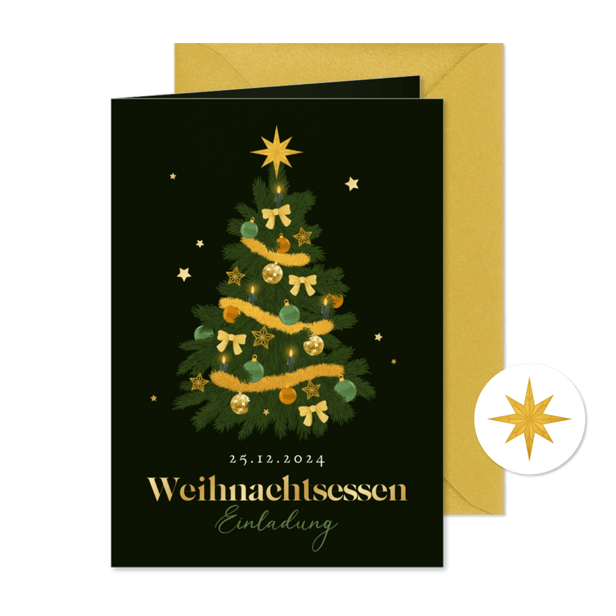 Einladung Weihnachtsessen nostalgischer Tannenbaum - Karteneindruck
