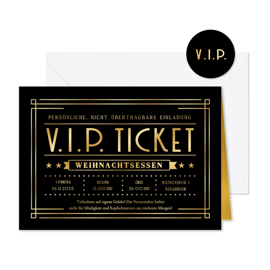 Einladung Weihnachtsessen 'VIP Ticket' - Karteneindruck