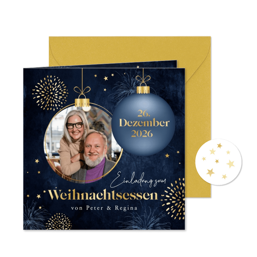 Einladung Weihnachtsessen Weihnachtskugeln - Kartenvorschau