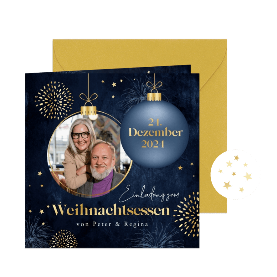 Einladung Weihnachtsessen Weihnachtskugeln - Karteneindruck
