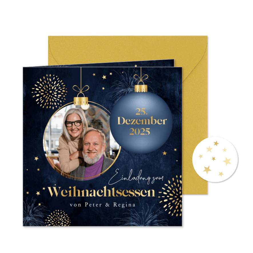 Einladung Weihnachtsessen Weihnachtskugeln - Karteneindruck