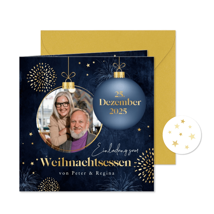 Einladung Weihnachtsessen Weihnachtskugeln - Karteneindruck