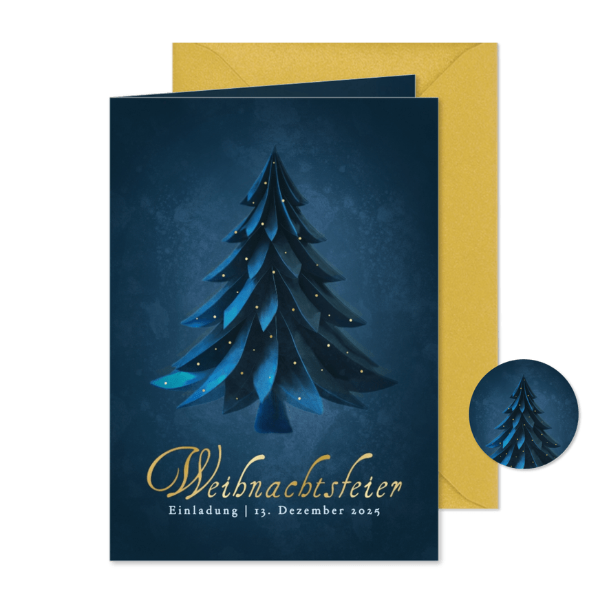 Einladung Weihnachtsfeier Blauer Weihnachtsbaum - Karteneindruck