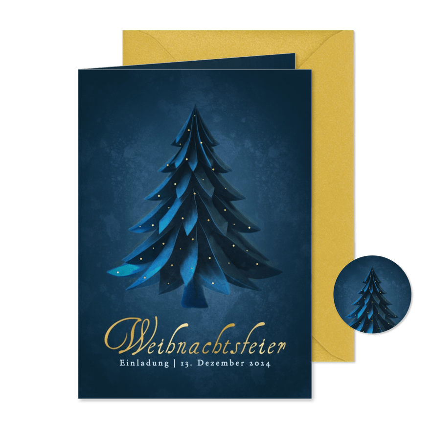 Einladung Weihnachtsfeier Blauer Weihnachtsbaum - Karteneindruck
