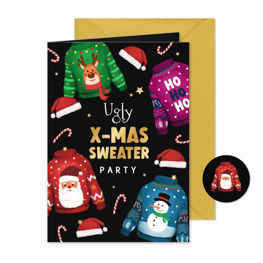 Einladung Weihnachtsfeier Firma 'Ugly X-Mas Sweater' - Karteneindruck
