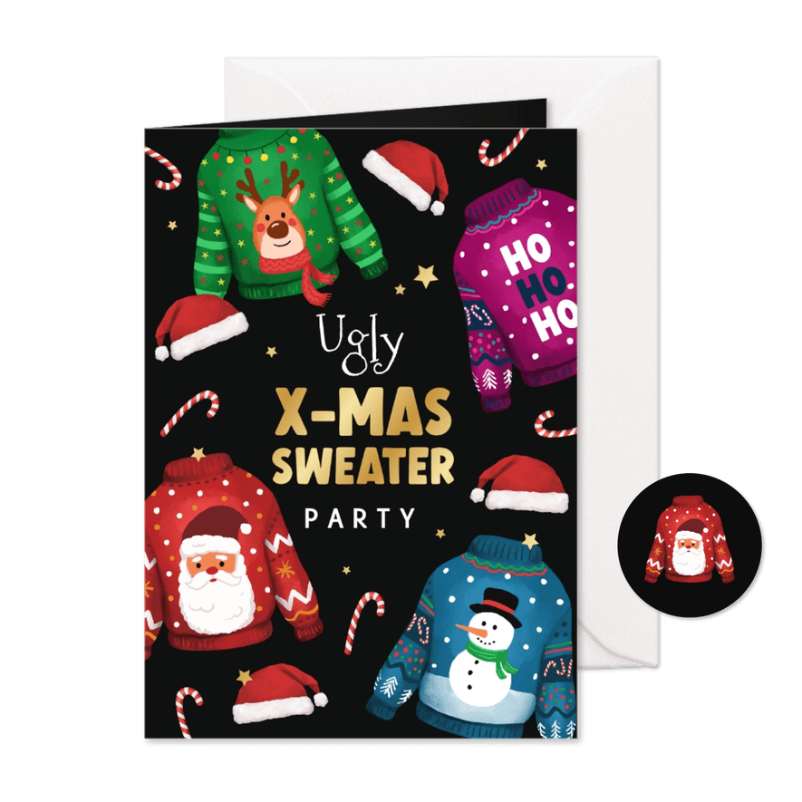 Einladung Weihnachtsfeier Firma 'Ugly X-Mas Sweater' - Karteneindruck
