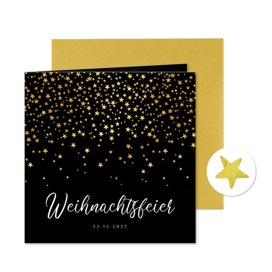 Einladung Weihnachtsfeier goldene Sterne geschäftlich - Kartenvorschau