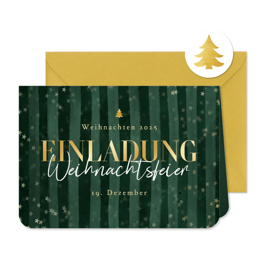 Einladung Weihnachtsfeier grün gestreift - Karteneindruck
