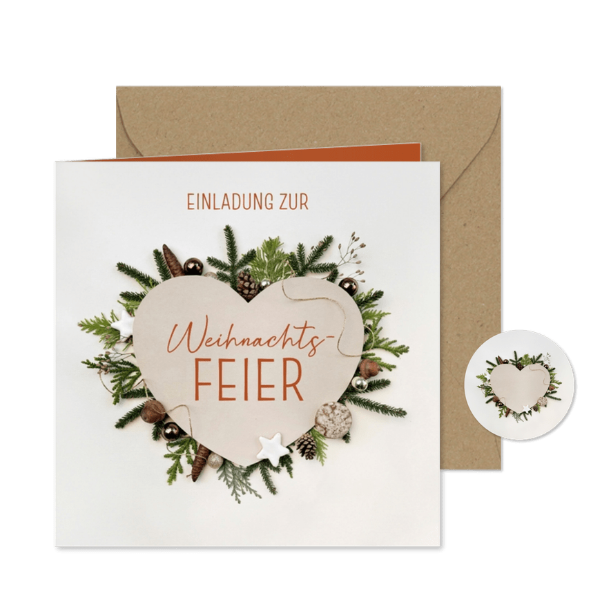 Einladung Weihnachtsfeier Herz Naturdeko - Karteneindruck