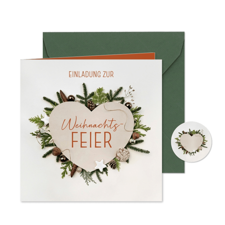 Einladung Weihnachtsfeier Herz Naturdeko - Kartenvorschau
