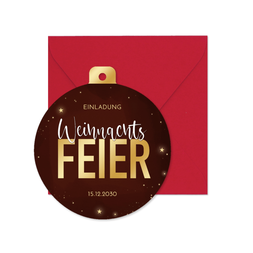 Einladung Weihnachtsfeier Kartenform Weihnachtskugel - Kartenvorschau
