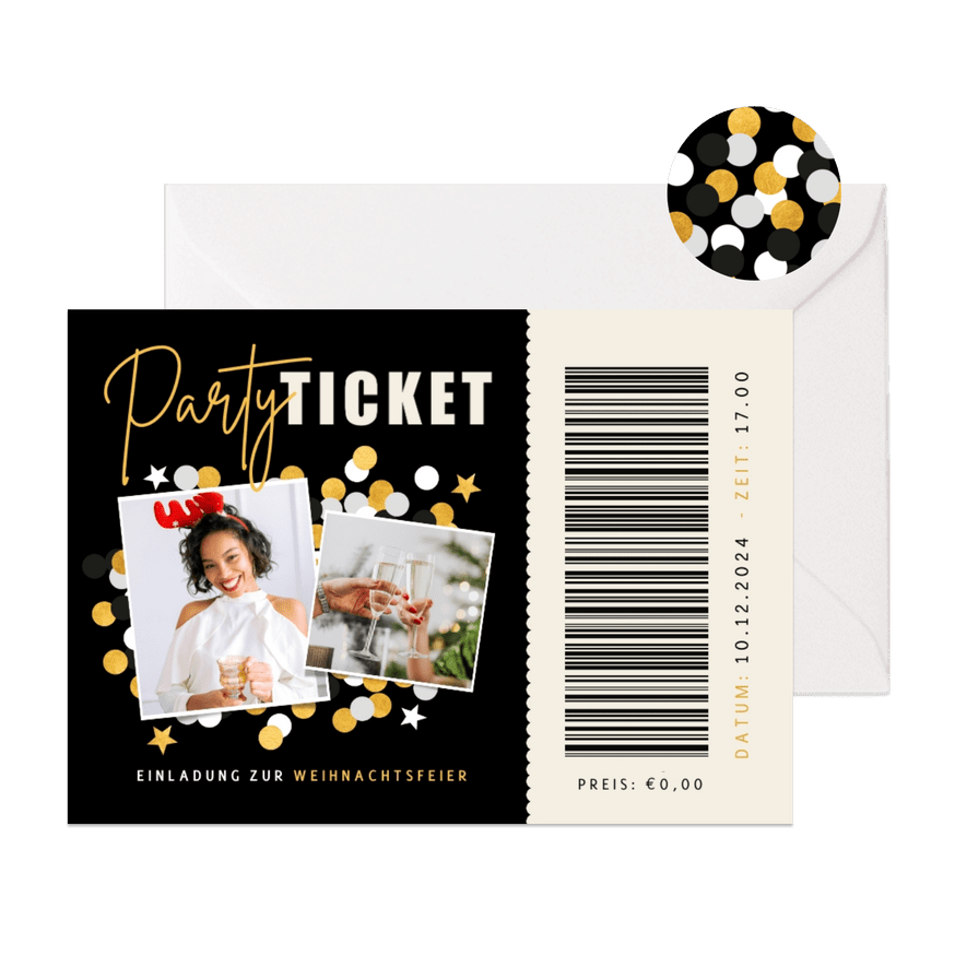 Einladung Weihnachtsfeier Partyticket mit Fotocollage - Karteneindruck
