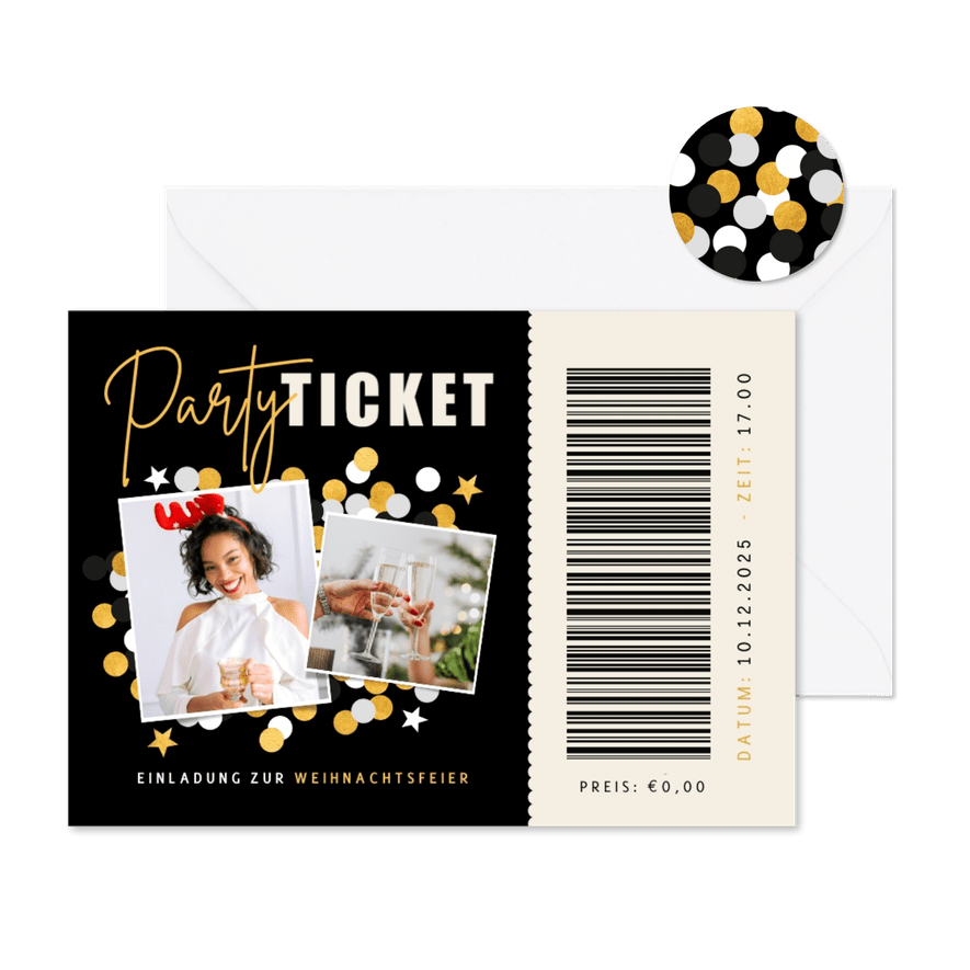 Einladung Weihnachtsfeier Partyticket mit Fotocollage - Karteneindruck