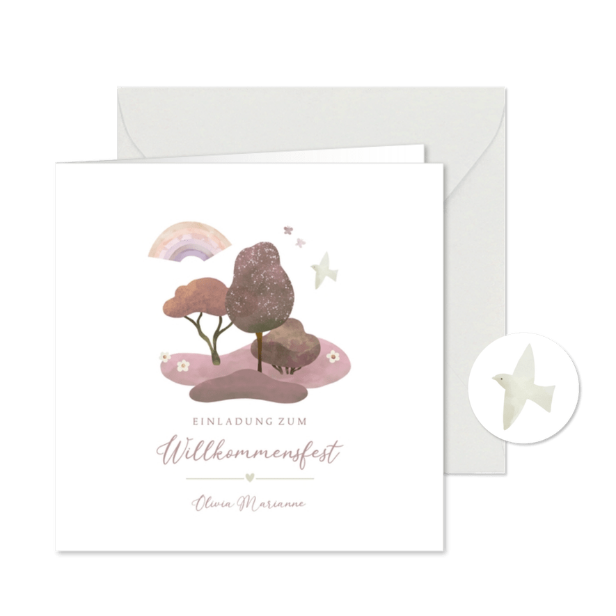 Einladung Willkommensfest Natur rosé - Karteneindruck