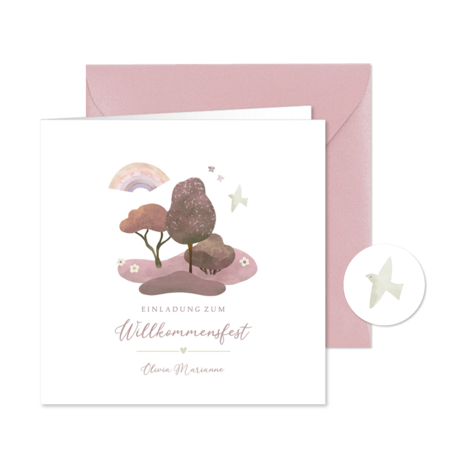 Einladung Willkommensfest Natur rosé - Kartenvorschau
