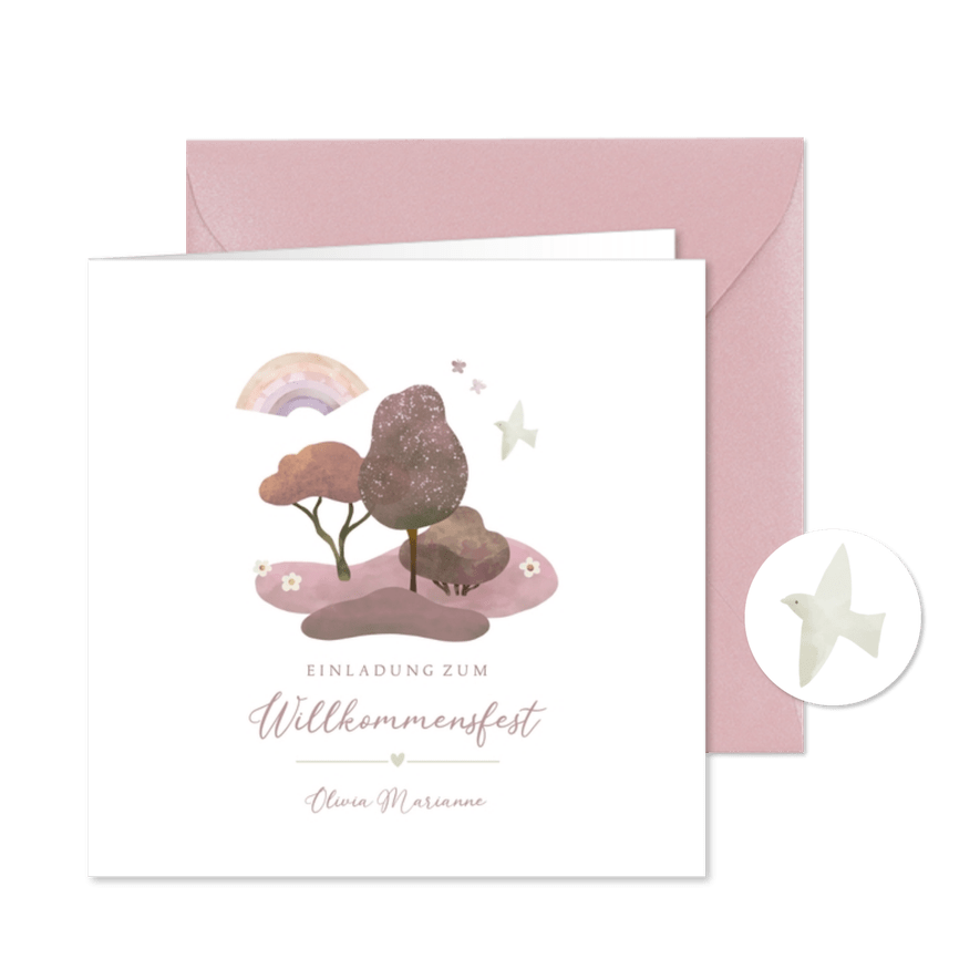 Einladung Willkommensfest Natur rosé - Karteneindruck