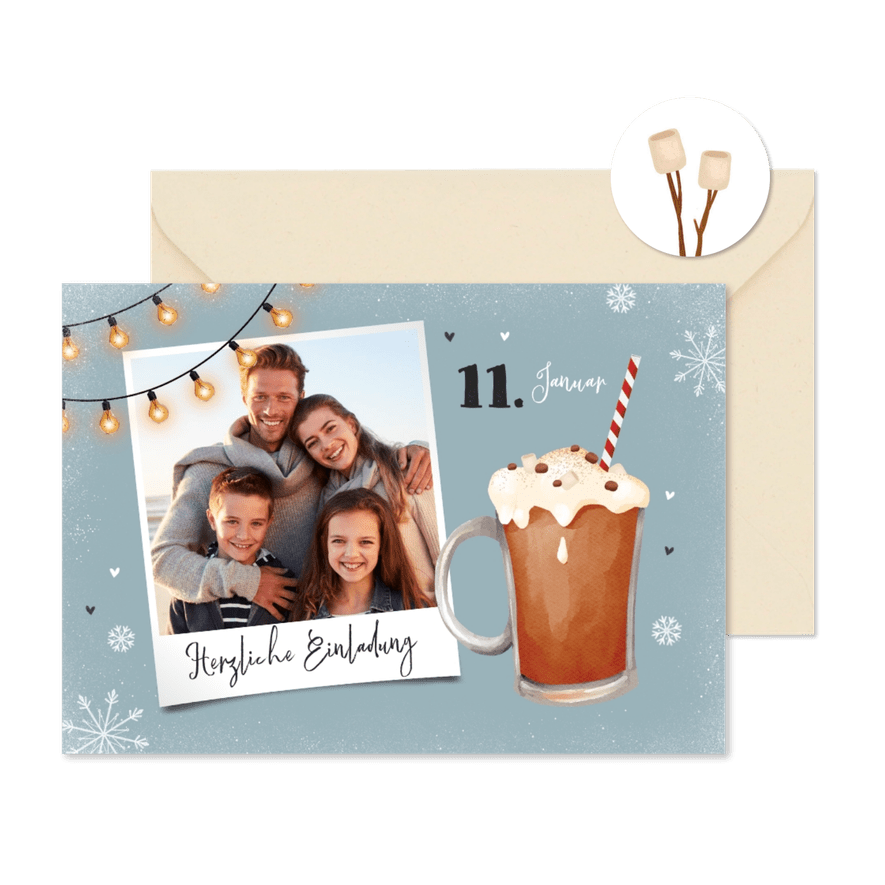 Einladung Winterfest mit Foto & Kakao - Karteneindruck
