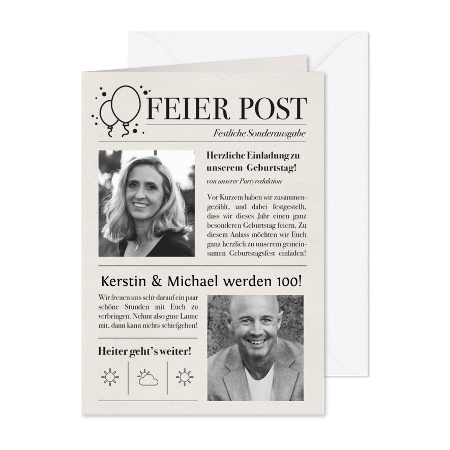 Einladung Zeitung Doppelgeburtstag - Kartenvorschau