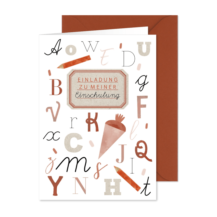 Einladung zu meiner Einschulung ABC in Rot - Karteneindruck
