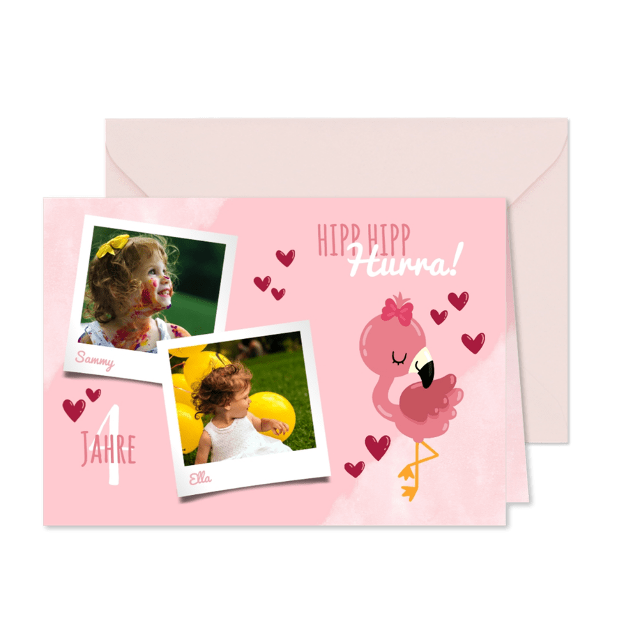 Einladung zum 1. Geburtstag Zwillingsmädchen Fotos - Karteneindruck
