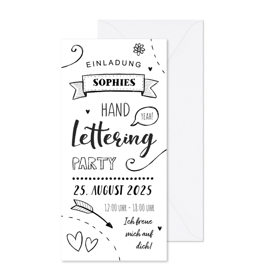 Einladung zum 10. Kindergeburtstag Handlettering - Karteneindruck