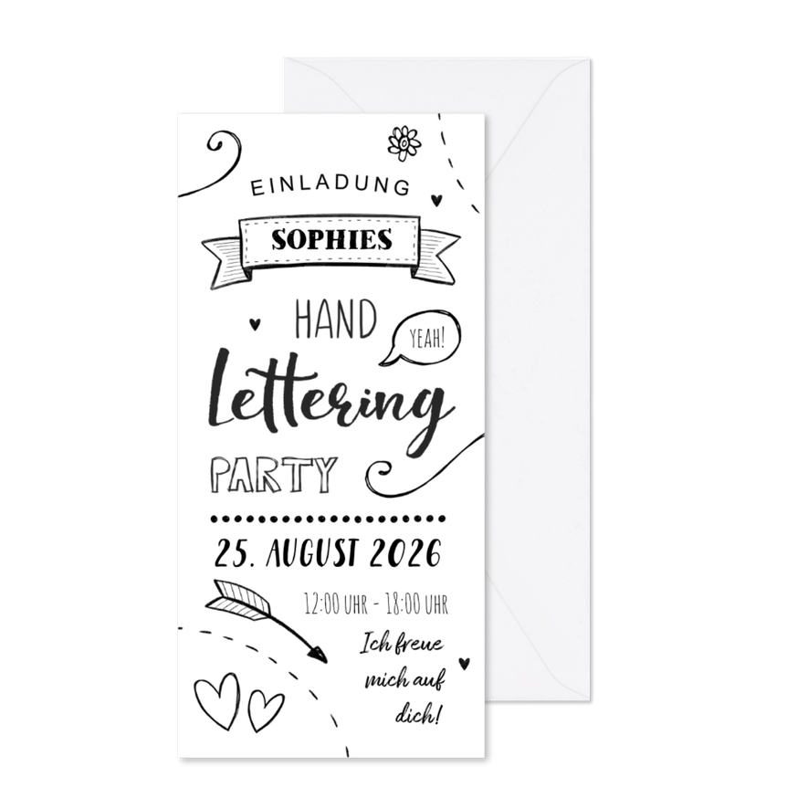 Einladung zum 10. Kindergeburtstag Handlettering - Karteneindruck

