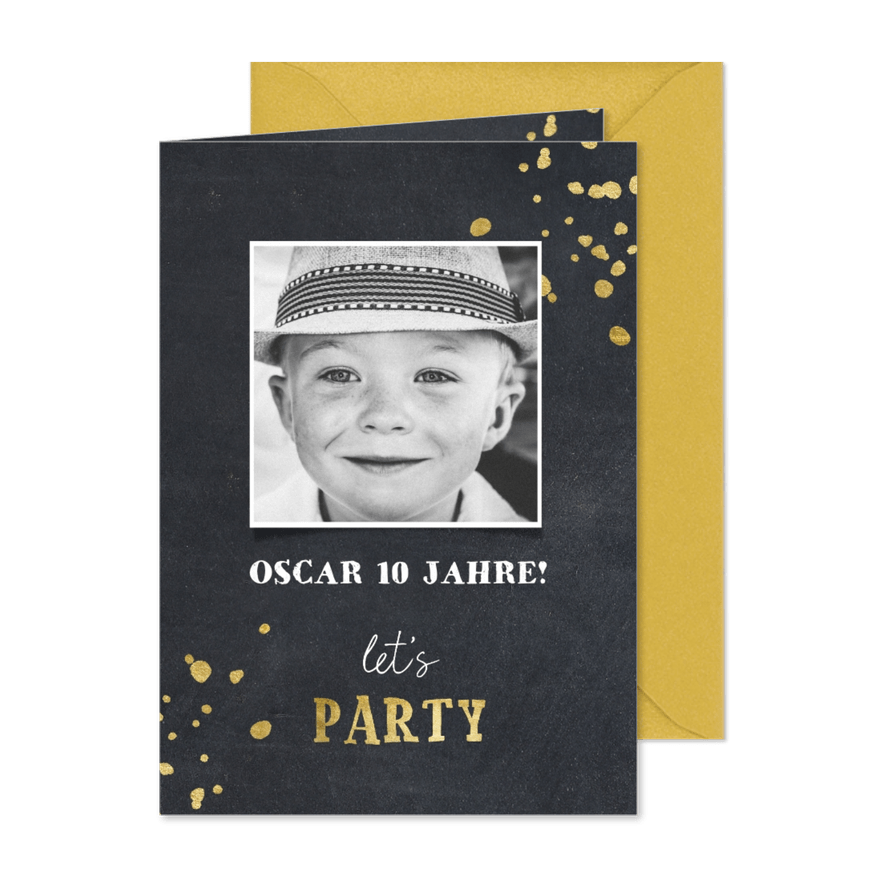 Einladung zum 10. Kindergeburtstag Kreide Let's Party - Karteneindruck
