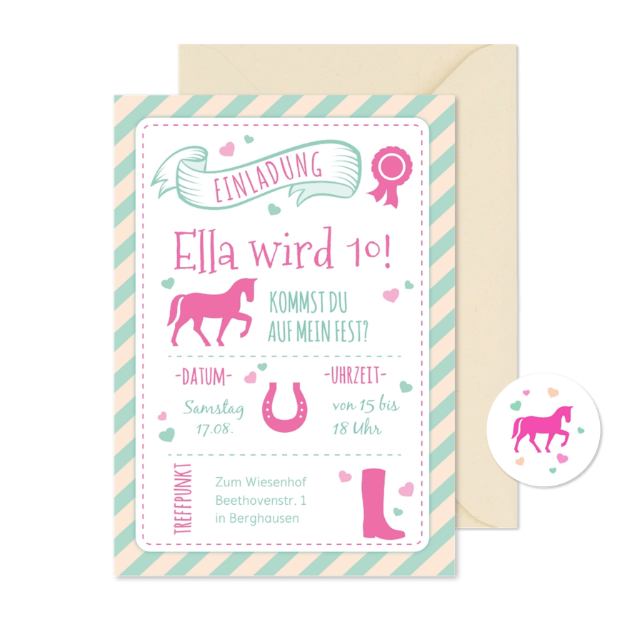 Einladung zum 10. Kindergeburtstag Pferdeliebe - Karteneindruck