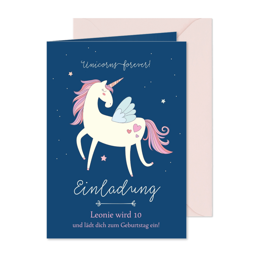 Einladung zum 10. Kindergeburtstag Unicorns forever - Karteneindruck
