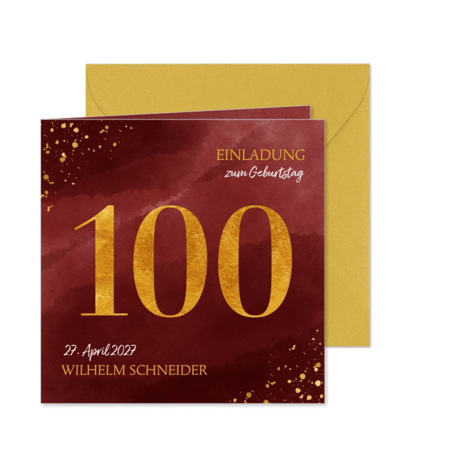 Einladung zum 100. Geburtstag dunkelrot - Karteneindruck
