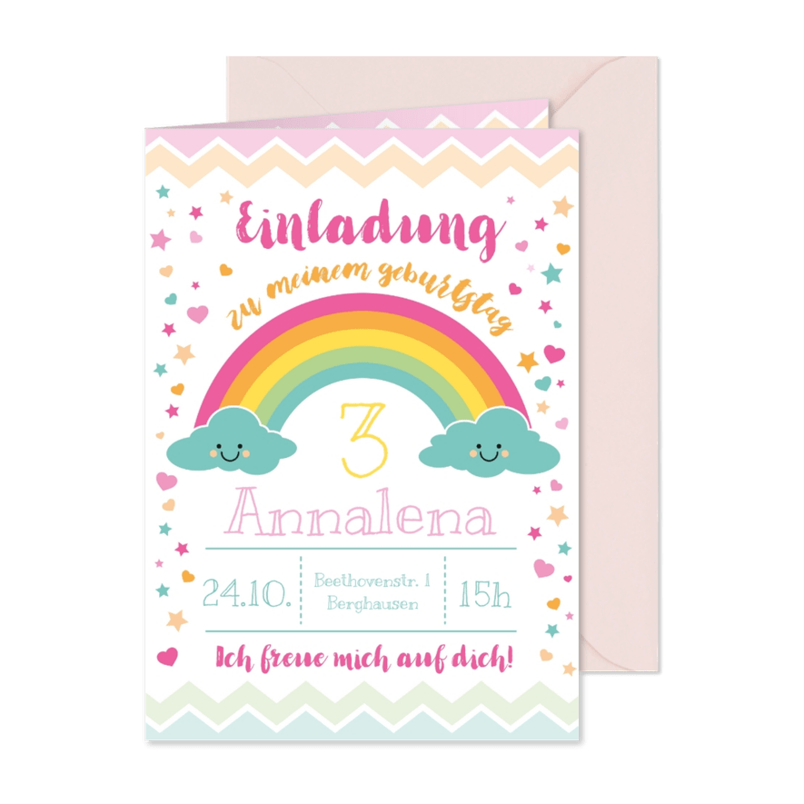 Einladung zum 3. Kindergeburtstag Happy Clouds - Karteneindruck
