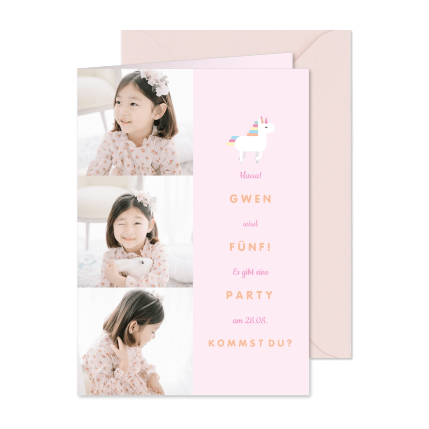 Einladung zum 5. Kindergeburtstag Little Unicorn - Karteneindruck
