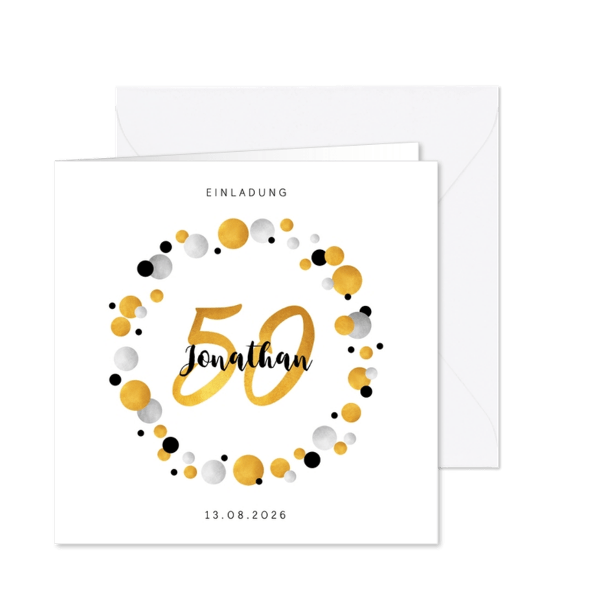 Einladung zum 50. Geburtstag Goldakzente - Karteneindruck
