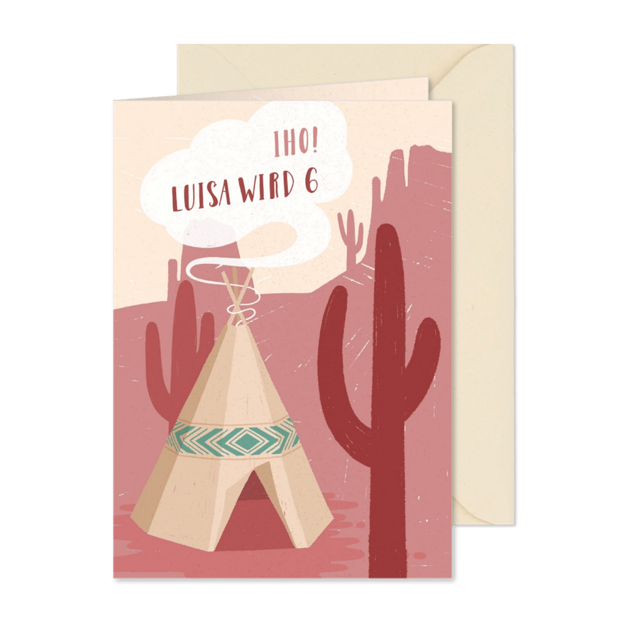 Einladung zum 6. Kindergeburtstag pink Indianer-Party Squaw - Karteneindruck
