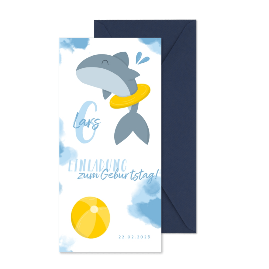 Einladung zum 6. Kindergeburtstag Thema Schwimmen - Karteneindruck
