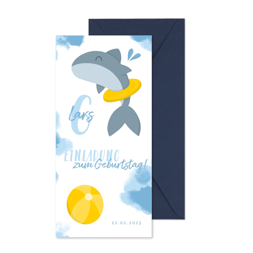 Einladung zum 6. Kindergeburtstag Thema Schwimmen - Karteneindruck
