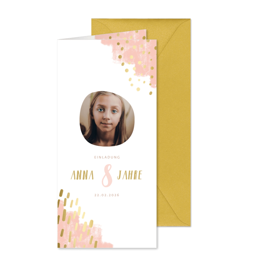 Einladung zum 8. Kindergeburtstag rundes Foto - Karteneindruck
