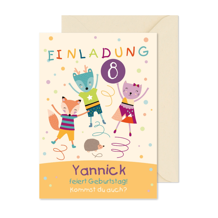 Einladung zum 8. Kindergeburtstag Trampolin - Karteneindruck