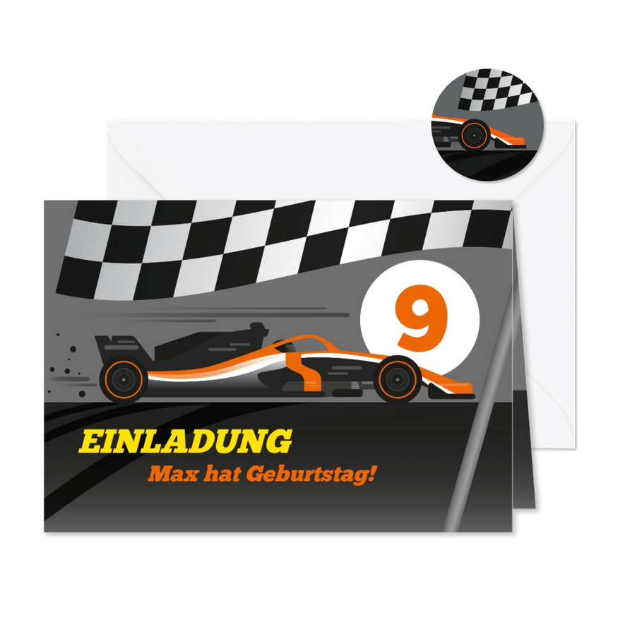 Einladung zum 9. Kindergeburtstag Formel-1-Auto - Kartenvorschau
